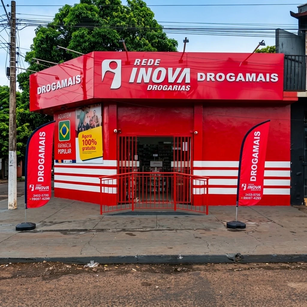 Fachada da Rede Inova Drogaria Drogamais em Frutal